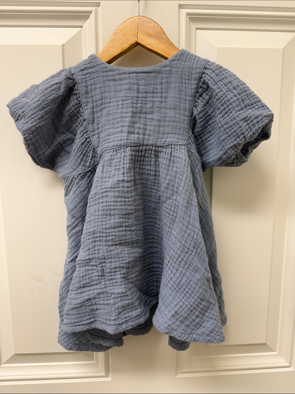 Apple Park Organic Cotton Gauze Baby Dress in Slate Blue